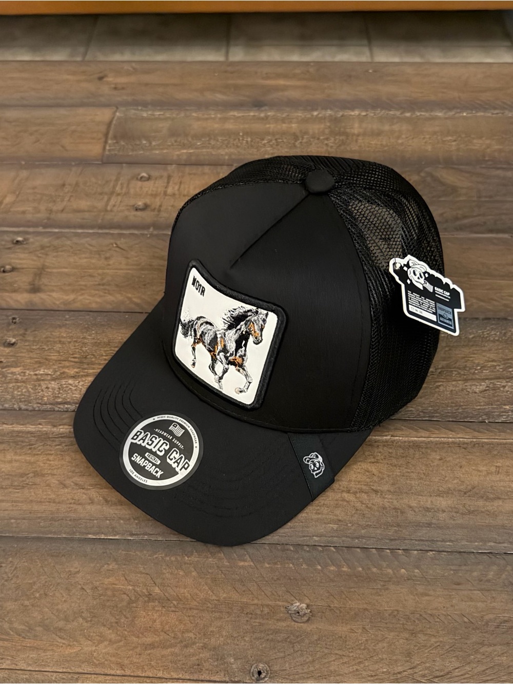 The Farm Horse Snap Back Trucker Cap Black Premium Farm Animals Goorin Style